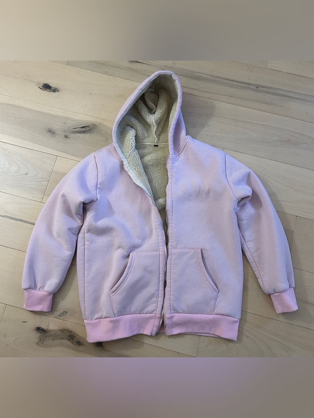 Light Pink Fleece Sherpa Lined Jacket Zip Up Hoodie Sweatshirt Girls XL Coat